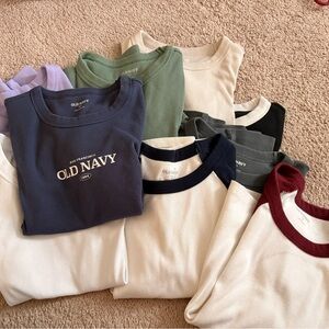 Old Navy Ribbed Short Sleeve Tops - bundle of 9-Mixed Colors